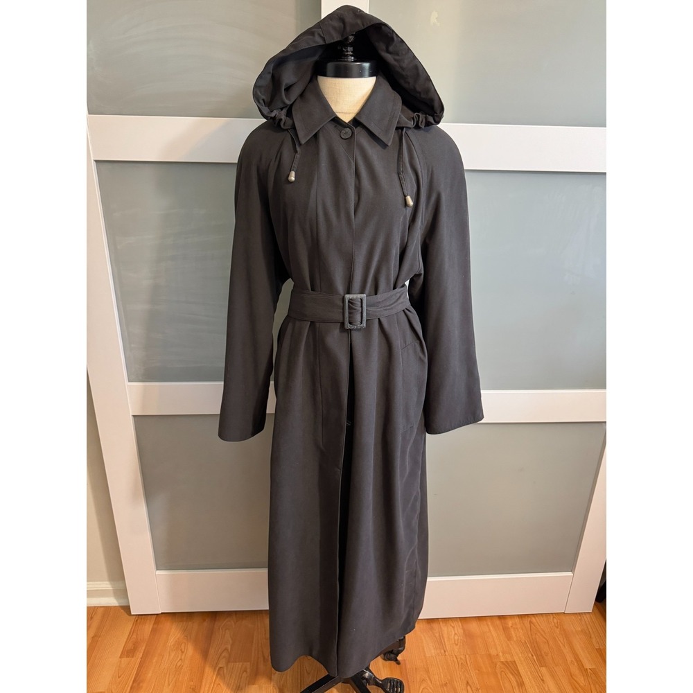 Cloud 9 Nine Coat Womens S (Med) Gray Hooded Button Front Trench Lined Long Rain